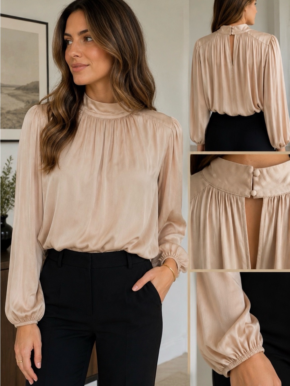 Soft Champagne Satin Blouse | Banana Republic -XL
